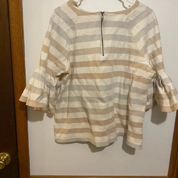 Striped Bell Sleeve Top - Cream and Tan - Picture 2 of 4